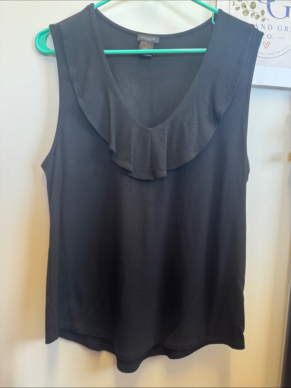 Ann Taylor Black Ruffle-Neck Sleeveless Tank
